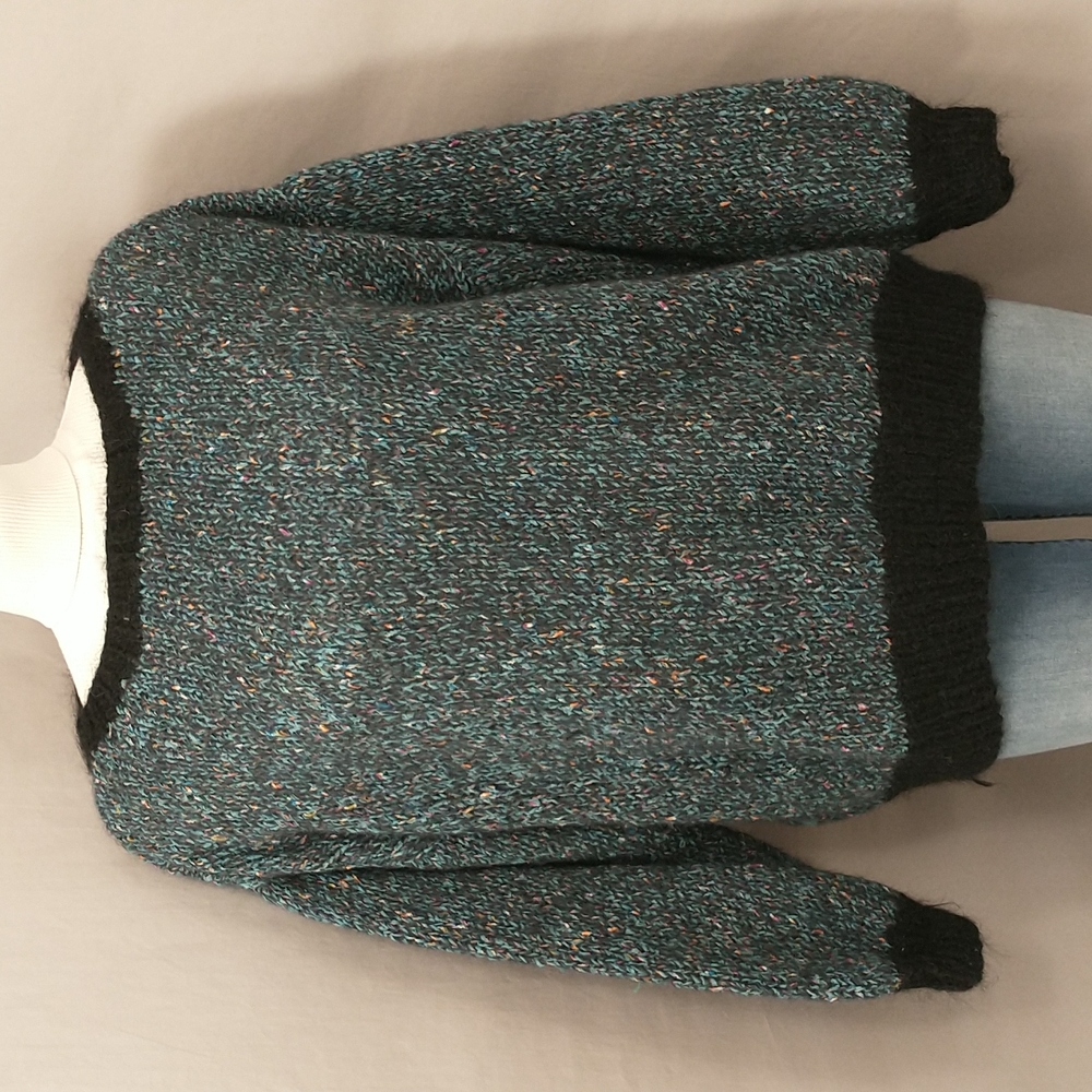 OOAK Handknit Oversized Sweater Mohair & Confetti Soft XXL Colorful w Black Trim